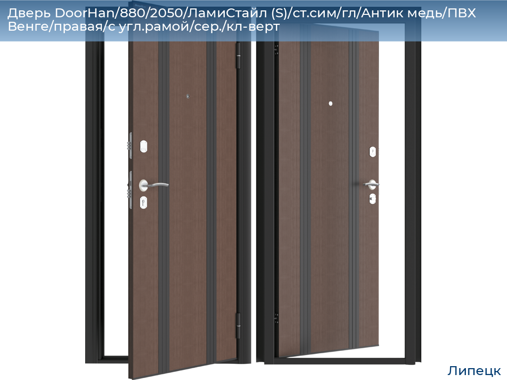 Дверь DoorHan/880/2050/ЛамиСтайл (S)/ст.сим/гл/Антик медь/ПВХ Венге/правая/с угл.рамой/сер./кл-верт, lipetsk.doorhan.ru