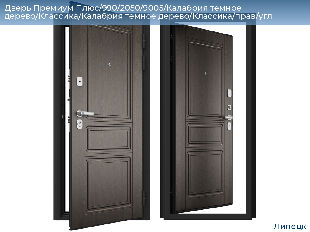 Дверь Премиум Плюс/990/2050/9005/Калабрия темное дерево/Классика/Калабрия темное дерево/Классика/прав/угл, lipetsk.doorhan.ru