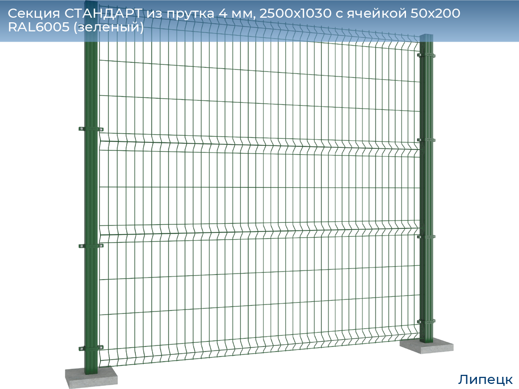 Секция СТАНДАРТ из прутка 4 мм, 2500x1030 с ячейкой 50х200 RAL6005 (зеленый), lipetsk.doorhan.ru